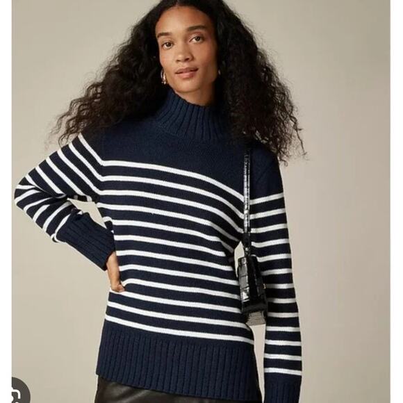 NWT J. Crew Cotton Turtleneck Sweater In Stripe Black White S - Picture 1 of 8